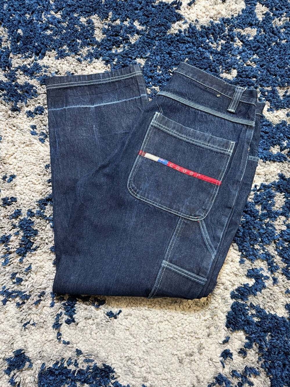 Coogi Down Under Blue Jeans Size 38 Dark Wash Carpenter Baggy Wide Leg Y2K